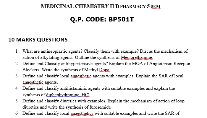 Medicinal chemistry question bank