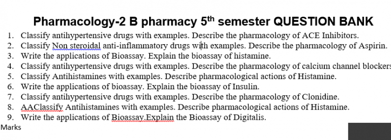 Pharmacology-2 All Unit Questions B Phrm 5sem - Pharmacy Gyan