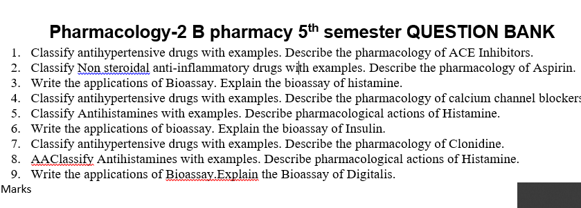 Pharmacology all unit important questions