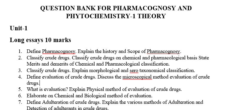 Pharmacognosy and phytochemistry Questions bank