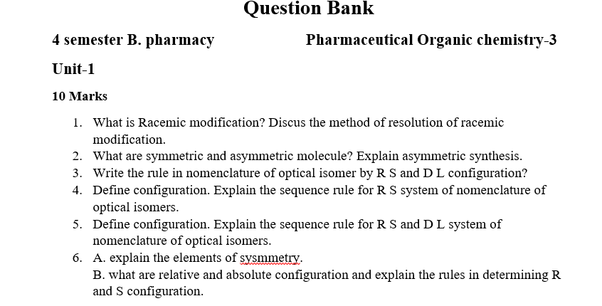 organic chemistry questions bank